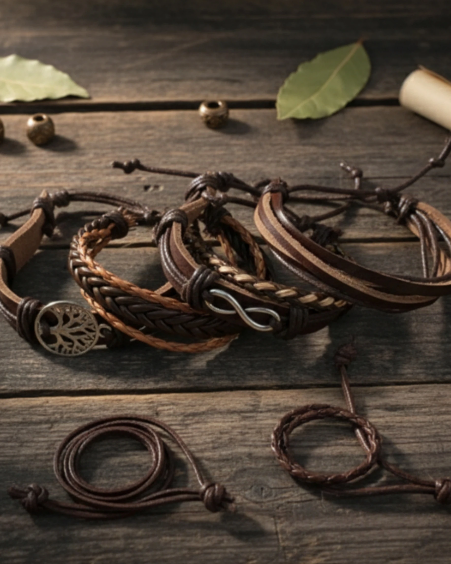 5 Adet Deri Bileklik Yaşam Ağacı Ve Sonsuzluk Figürlü Kahverengi Hakiki Deri Bileklik Erkek Bileklik Hediye Bileklik 