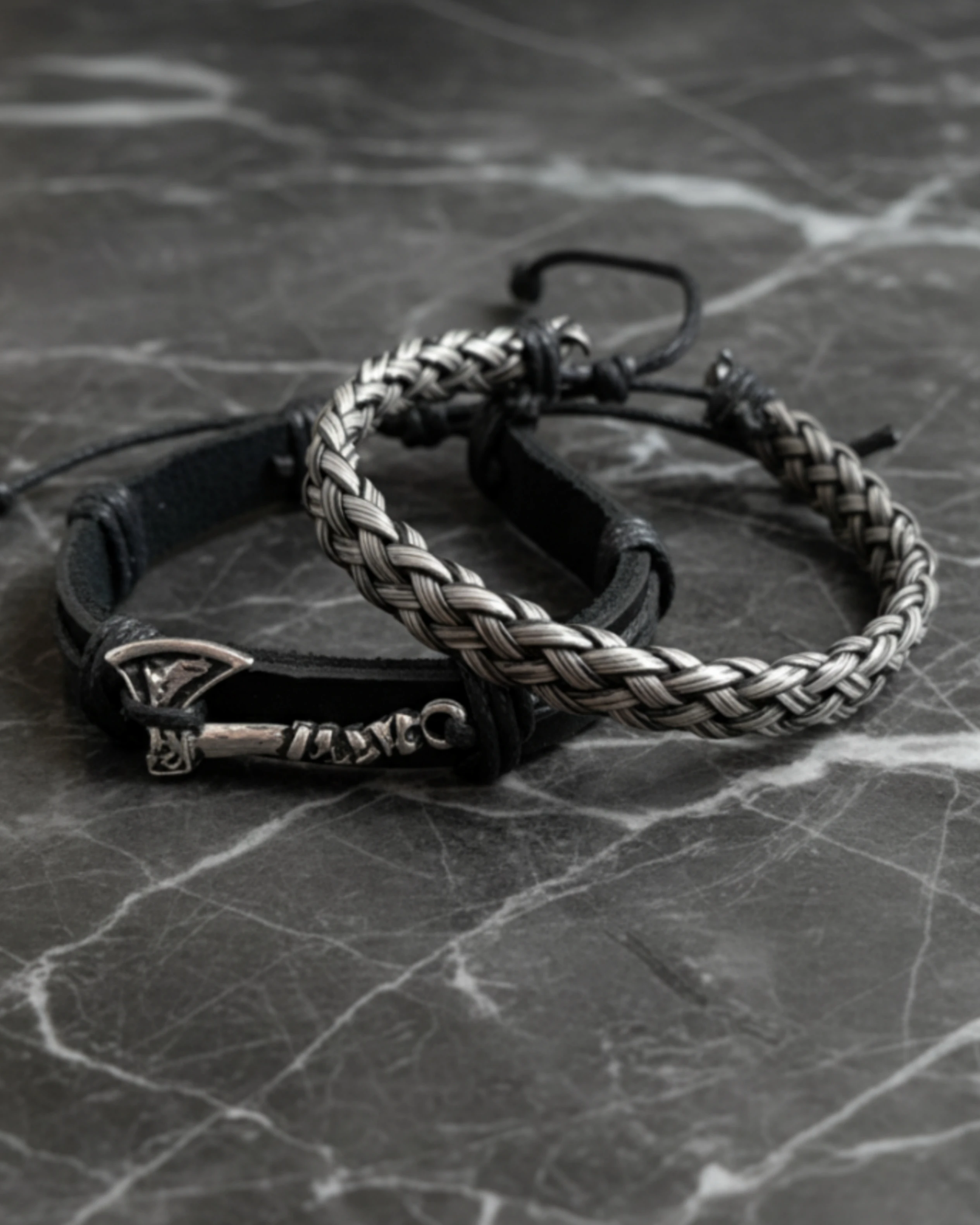 Viking Thor Nordich Iskandinav Balta Figürlü 2'li Hakiki Deri Bileklik