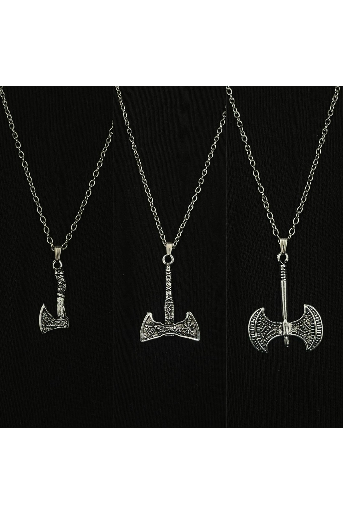 Viking İskandinav Balta Figürlü 3'lü Kolye