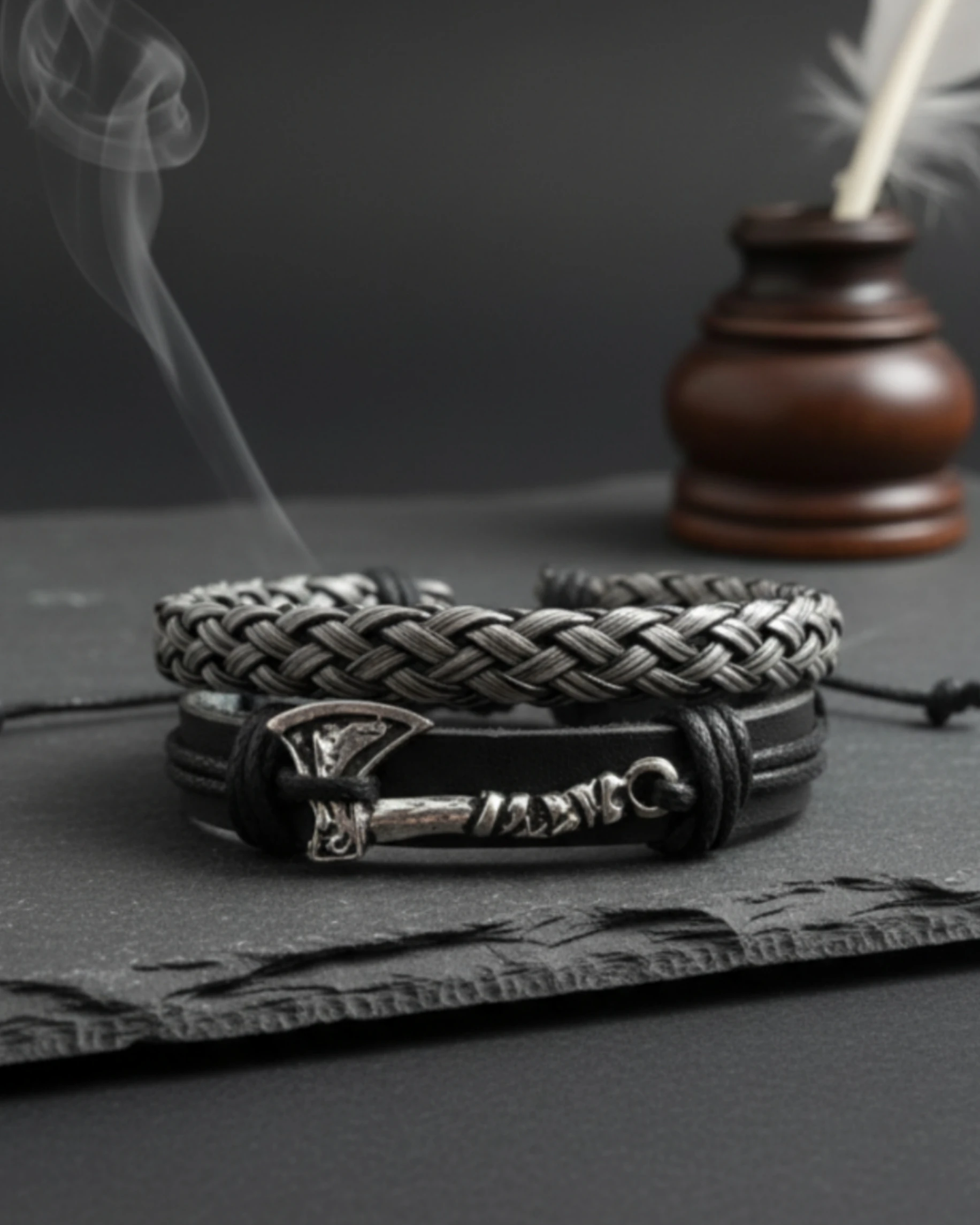 Viking Thor Nordich Iskandinav Balta Figürlü 2'li Hakiki Deri Bileklik