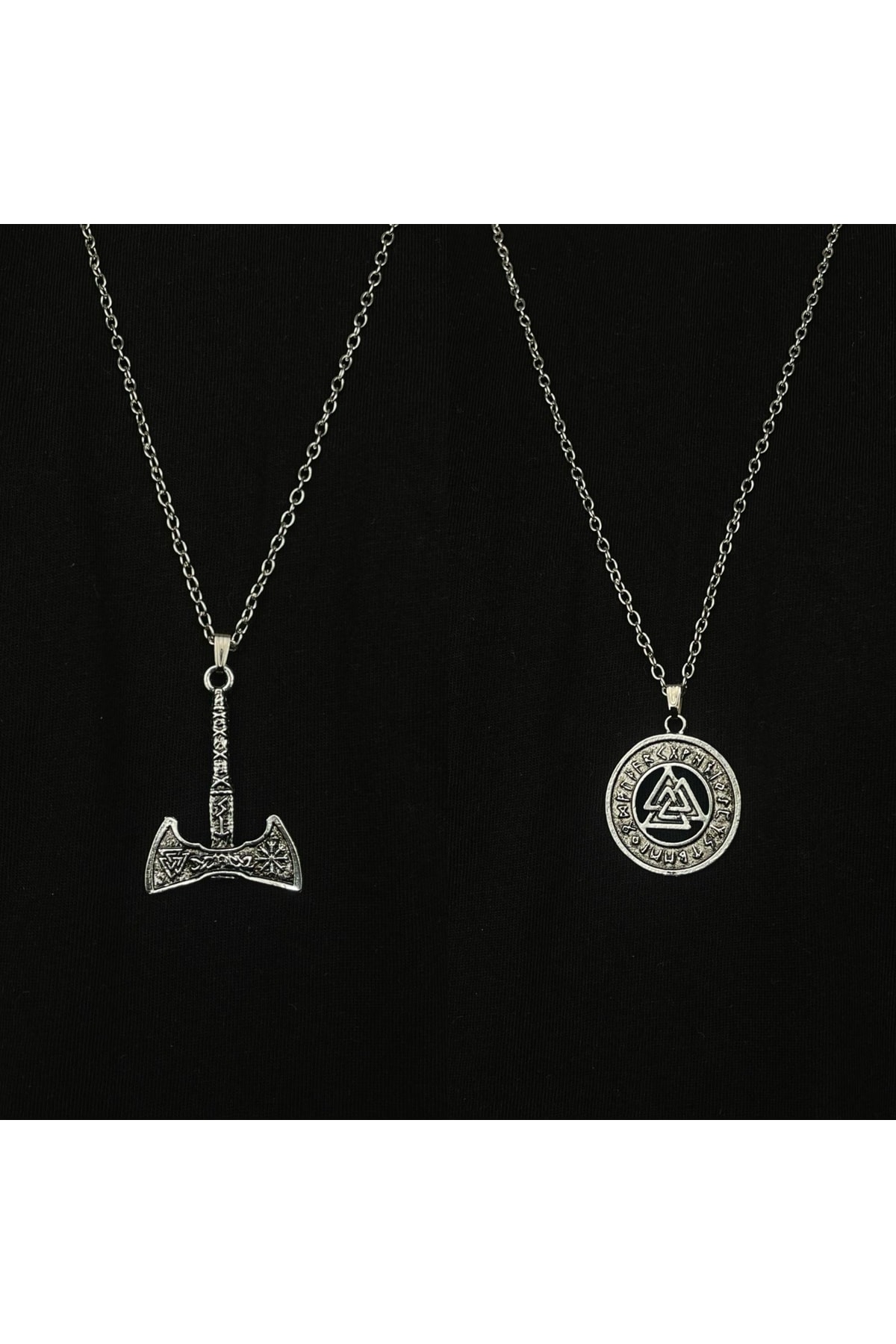 Viking İskandinav Valknut Balta 2'li Kolye