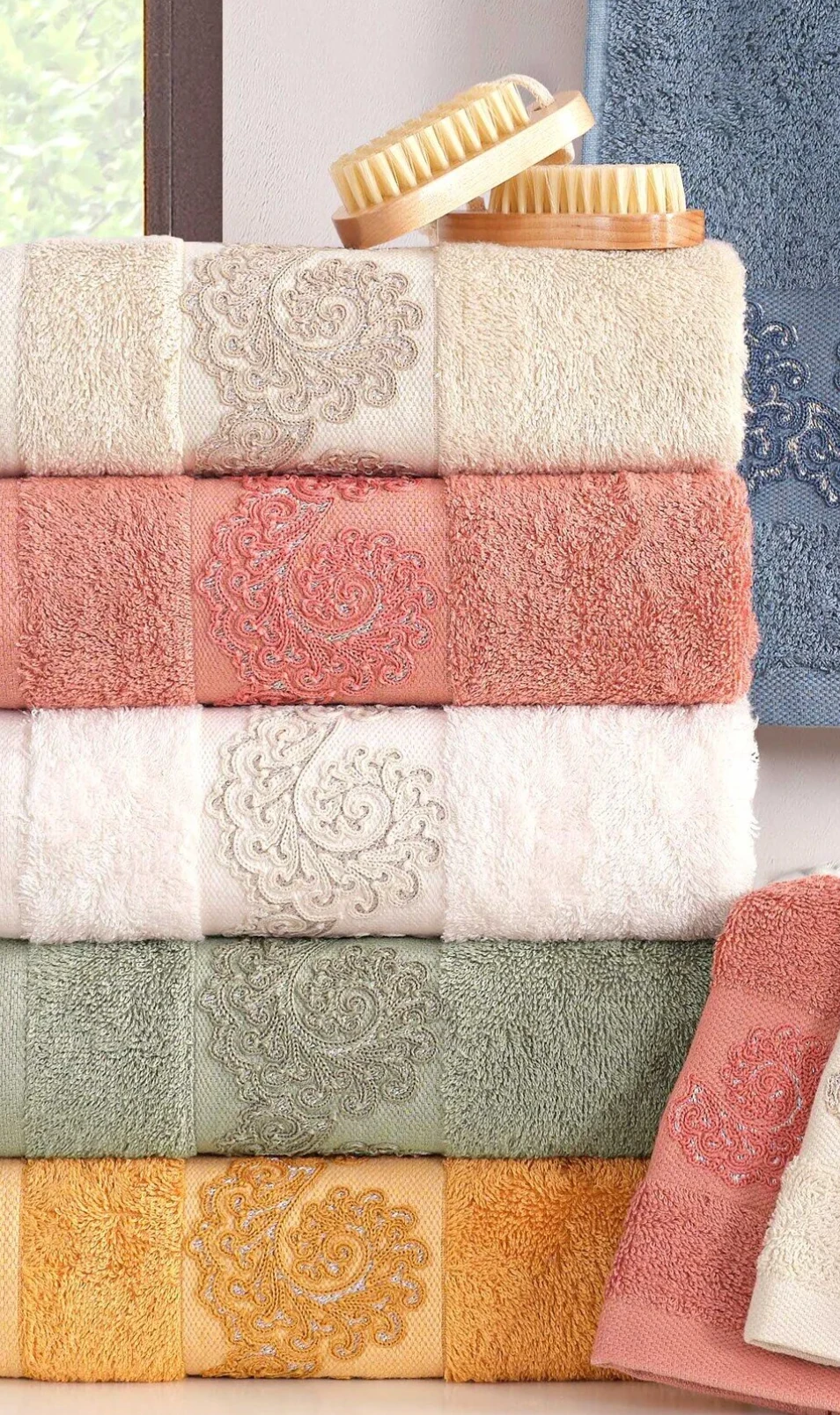 MARİBOR Vera - %70 Bambu / %30 Pamuk Nakışlı El Havlusu - 6'lı Set 