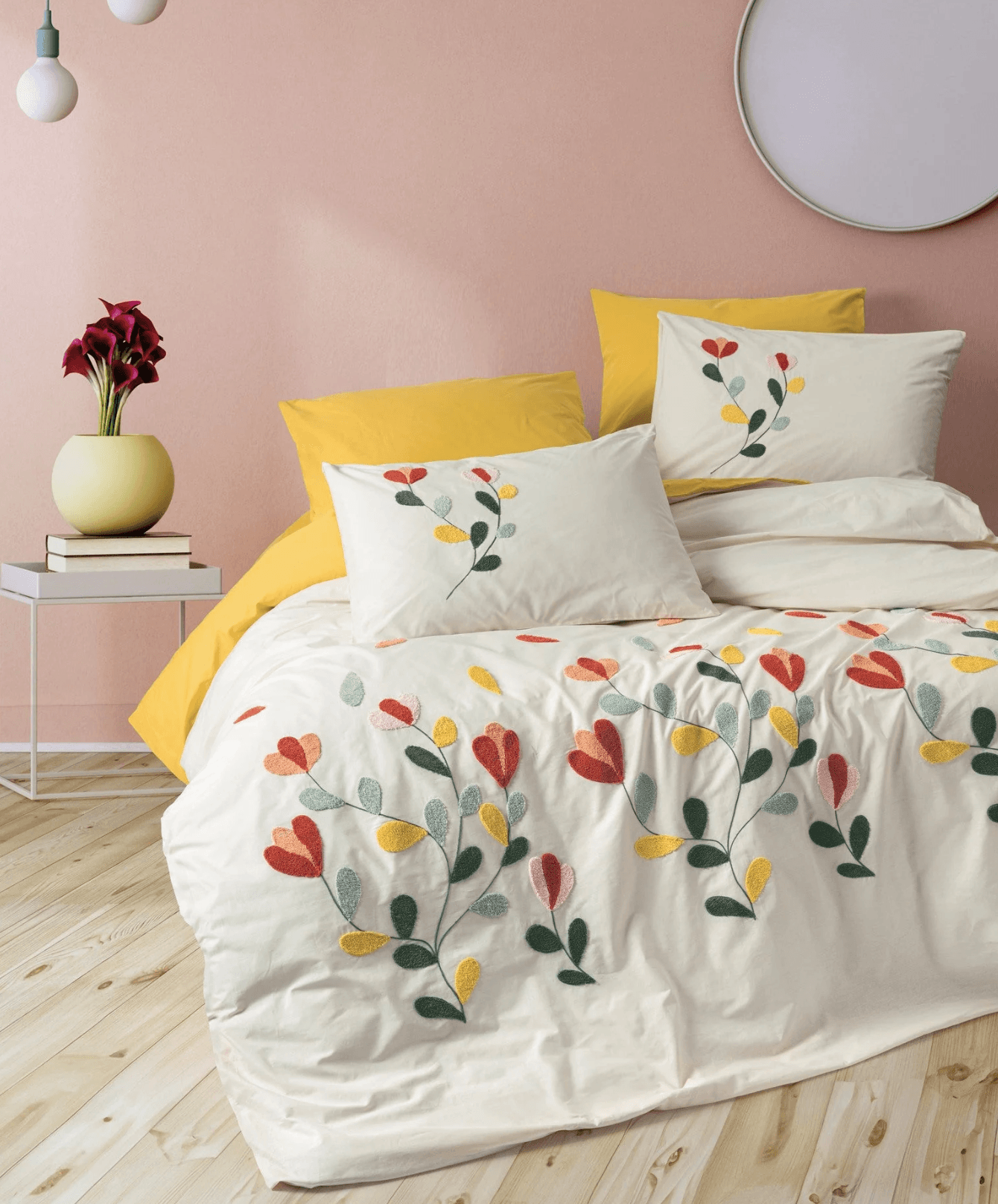 Cotton Box Puff Nakışlı Çift Kişilik Nevresim Takımı Nella Hardal image