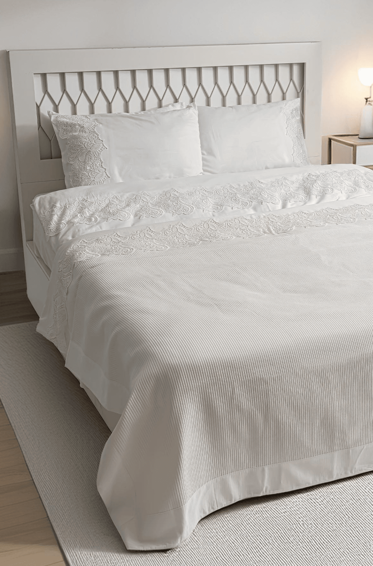 Nazik Home - Mirena Dantelli Çift Kişilik 7 Parça Nevresim + Pike Set