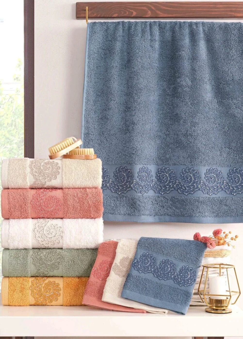 MARİBOR Vera - %70 Bambu / %30 Pamuk Nakışlı El Havlusu - 6'lı Set 