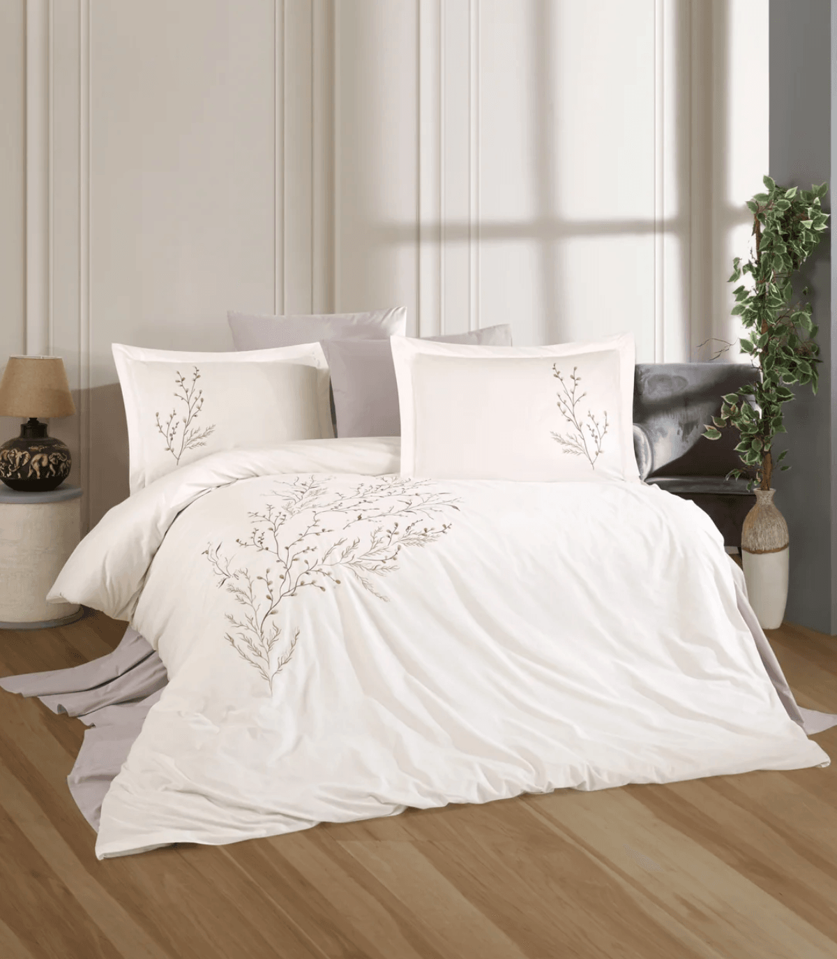 DANTELA - Soul Nakışlı Poplin Saten Nevresim Takımı - Krem main variant image