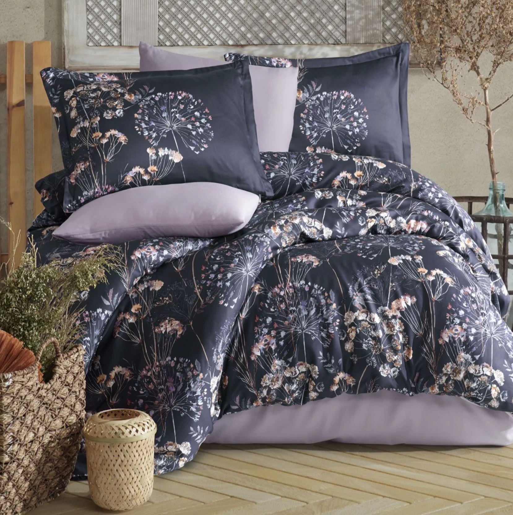 Clasy - Dijital Saten %100 Pamuk Nevresim Takımı Çift Kişilik Ahter