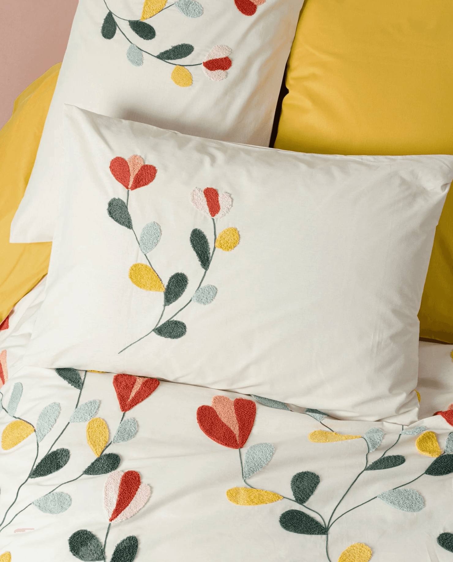 Cotton Box Puff Nakışlı Çift Kişilik Nevresim Takımı Nella Hardal
