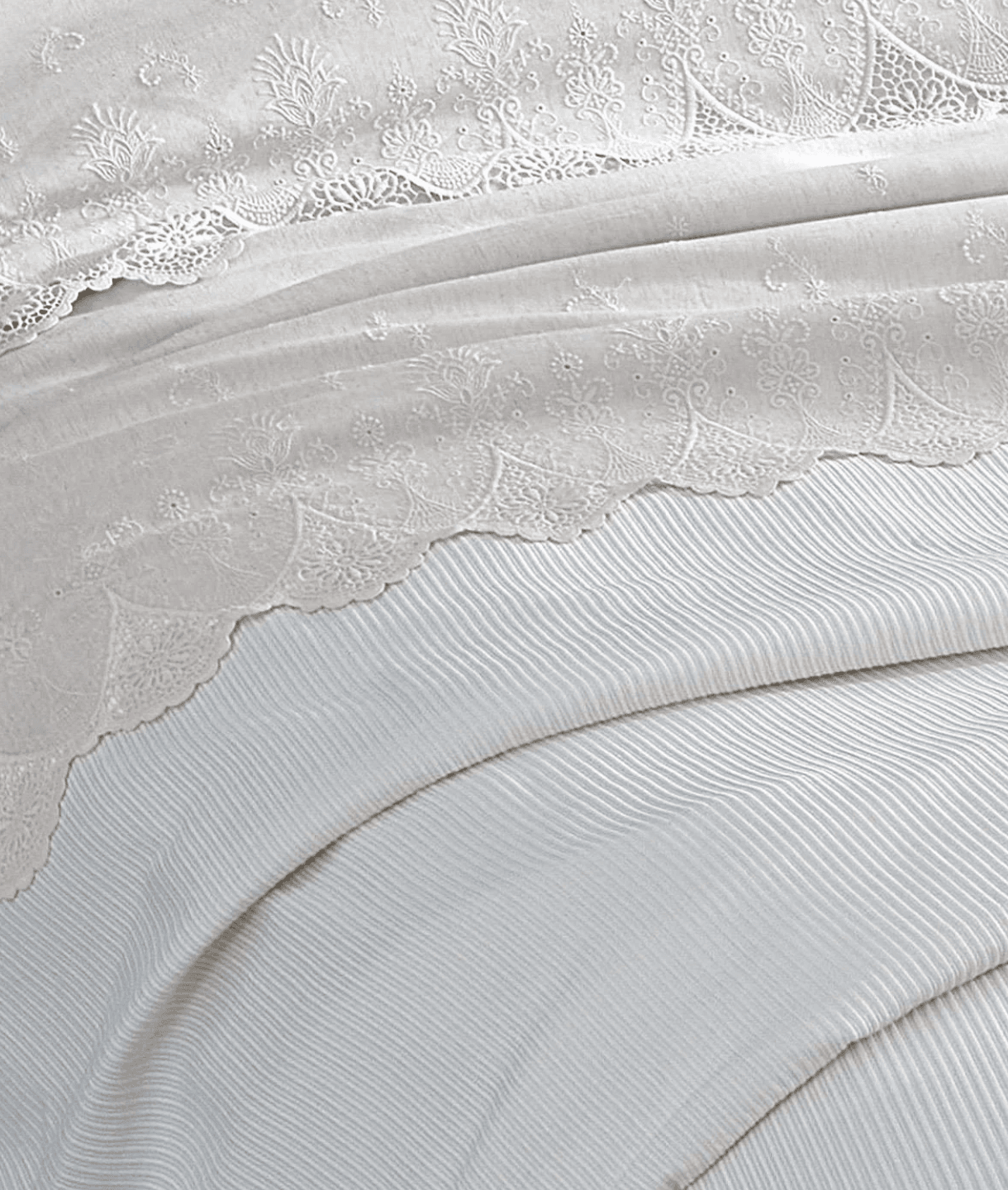 Nazik Home - Emma Dantelli Çift Kişilik 7 Parça Nevresim + Pike Set