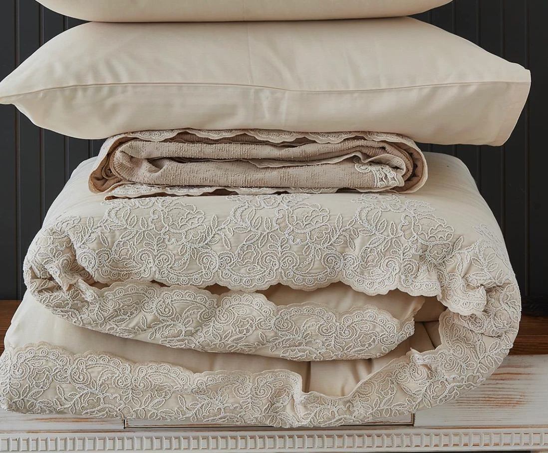 Nazik Home - Tienda İşlemeli Çift Kişilik 7 Parça Nevresim + Pike Set