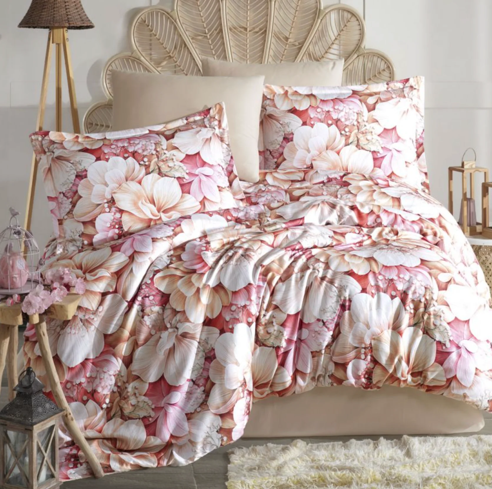 Clasy - Dijital Saten %100 Pamuk Nevresim Takımı Çift Kişilik Muna