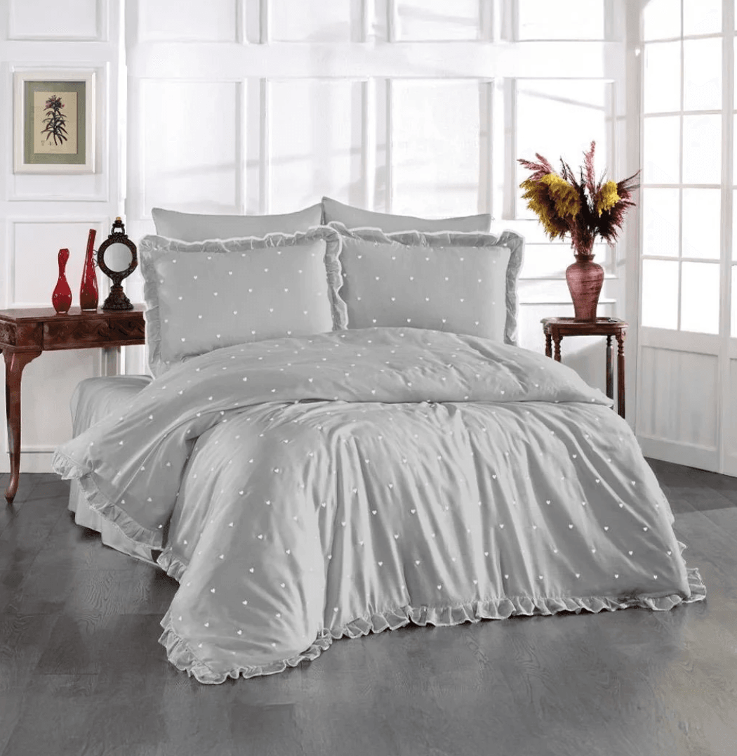 Nazik Home - Amore Pamuk Saten Çift Kişilik Kalpli Nevresim Takımı main variant image