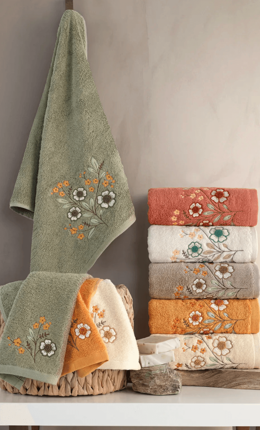 MARİBOR HOME - %70 Bambu / %30 Pamuk Florin Nakışlı El Havlusu - 6'lı Set 50x90 image