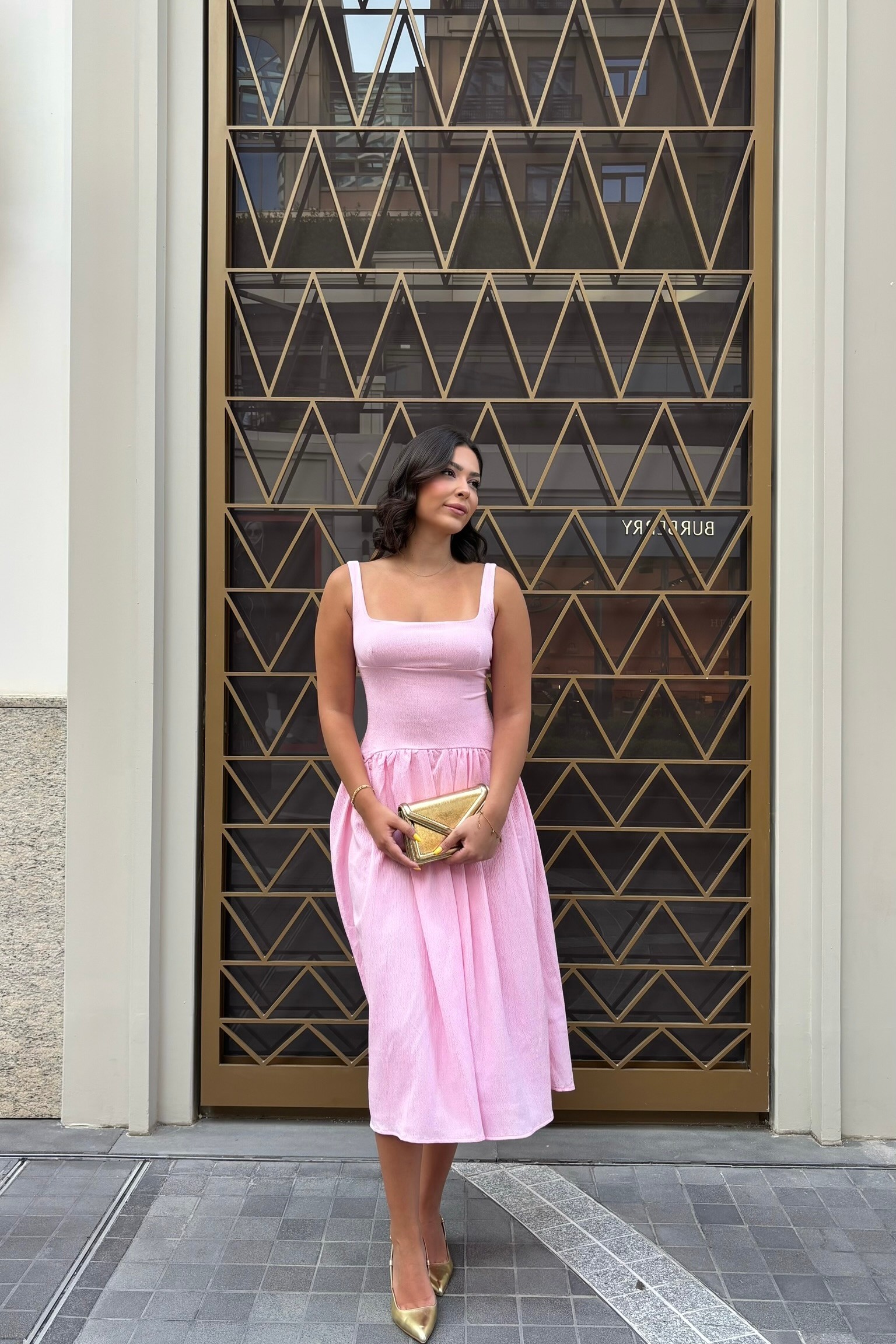 Korse Sırt Dekolteli Elbise - Pembe