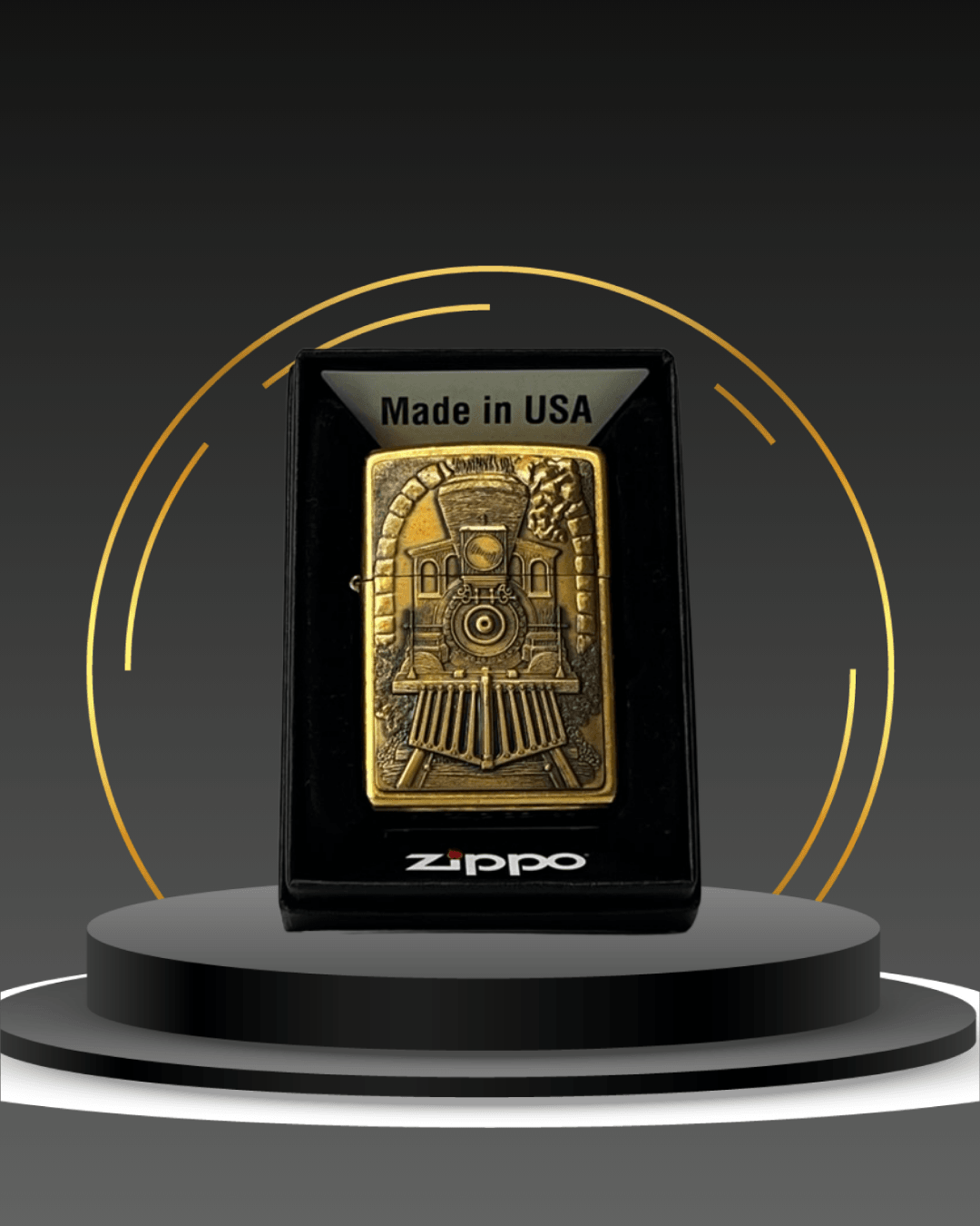 Train Tunnel 3D Kabartma Altın Zippo Çakmak