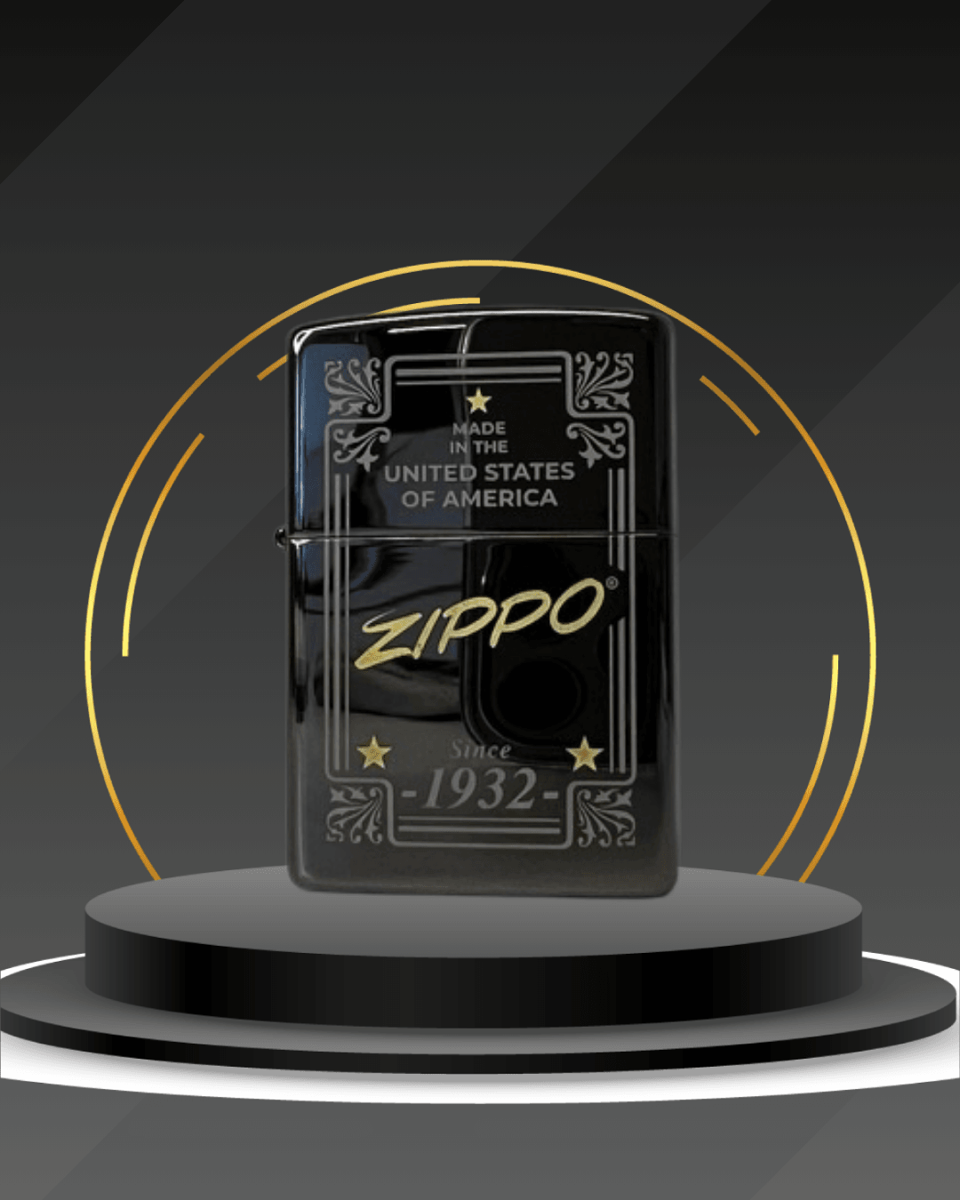 Zippo Vintage Logo “Since 1932” Siyah & Altın Tasarım Zippo Çakmak main variant image