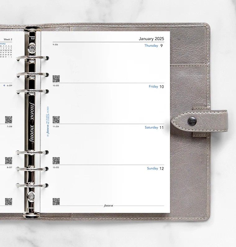 Filofax A5 Boy 2 Sayfada 1 Hafta Yatay Görünüm İngilizce - 2025 (Week On Two Pages Diary)