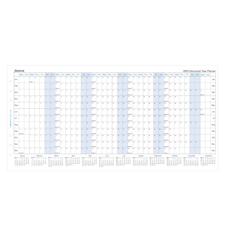 Filofax A5 Boy Yıllık Planlayıcı Dikey Görünüm İngilizce - 2025 (Horizontal Year Planner)