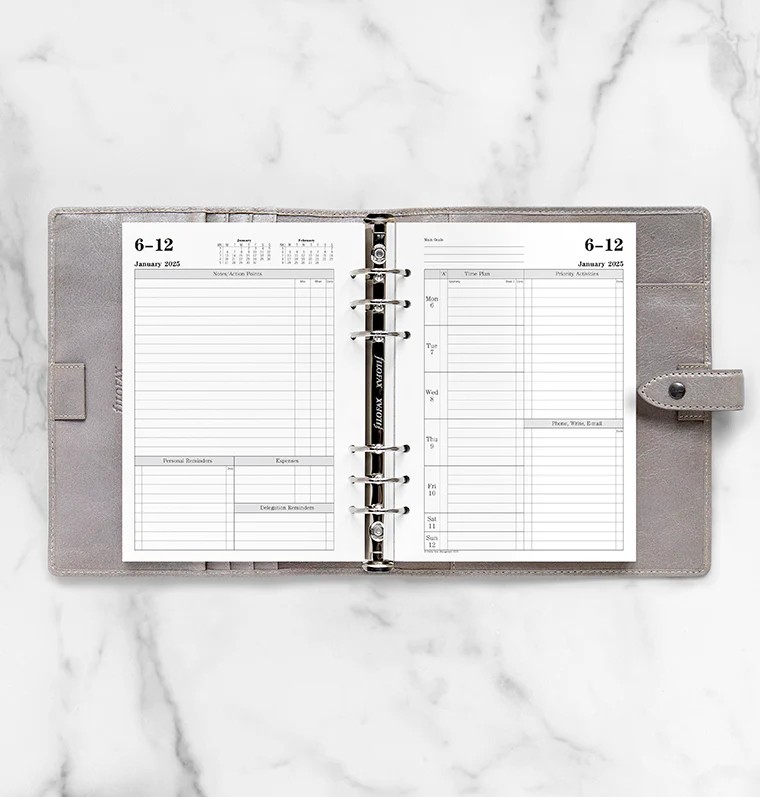 Filofax A5 Boy 2 Sayfada 1 Hafta Zaman Yönetimi Görünüm İngilizce - 2025 (Time Management Week To View Diary)