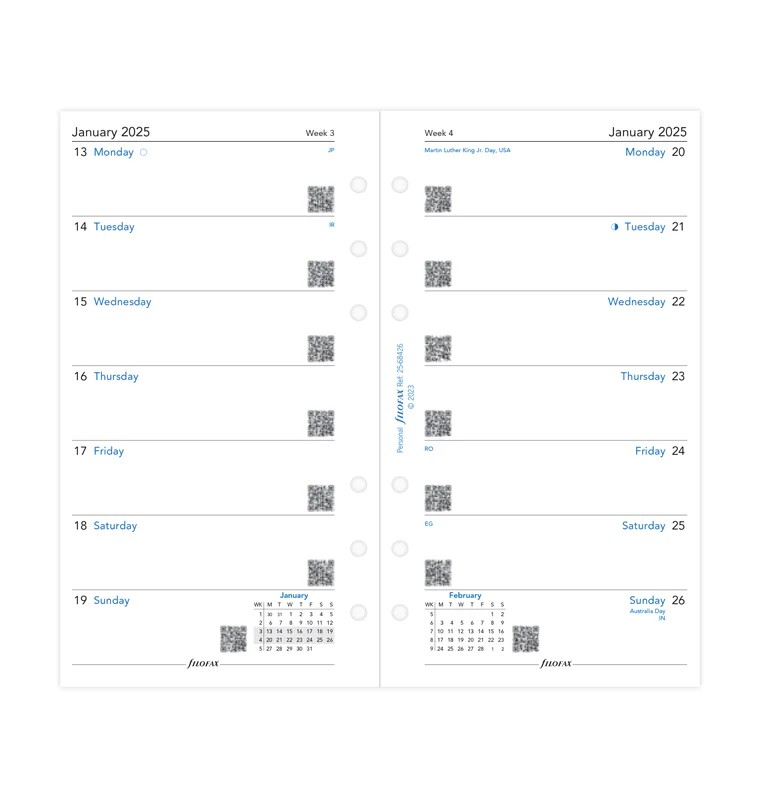 Filofax Personal Boy 1 Sayfada 1 Hafta Görünüm İngilizce - 2025 (Week On One Page Diary)