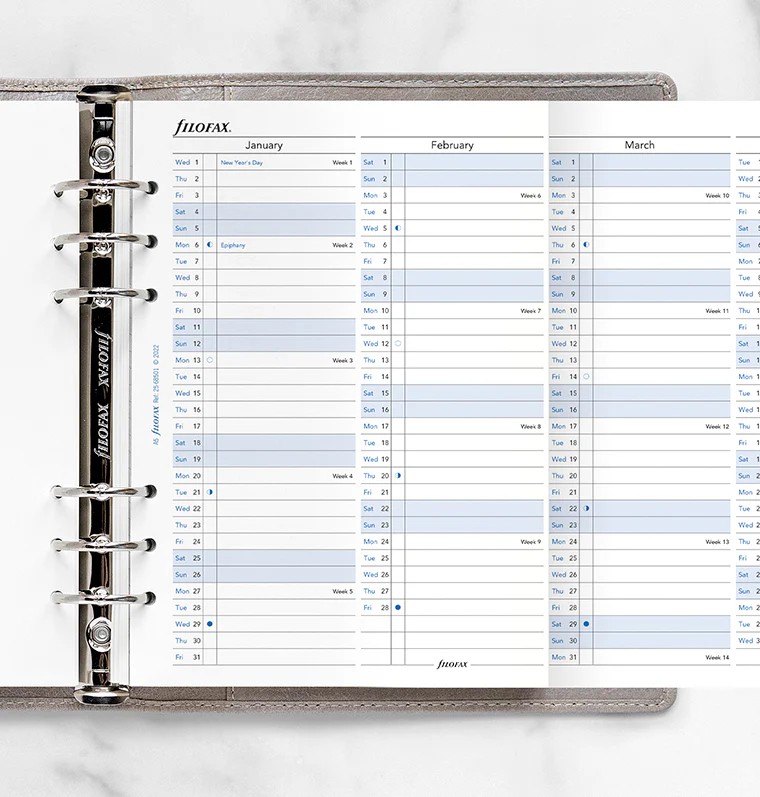 Filofax A5 Boy Yıllık Planlayıcı Yatay Görünüm İngilizce - 2025 (Vertical Year Planner)