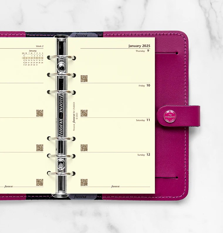 Filofax Personal Boy 2 Sayfada 1 Hafta Yatay Görünüm Krem İngilizce - 2025 (Week On Two Pages Diary-Cotton Cream)