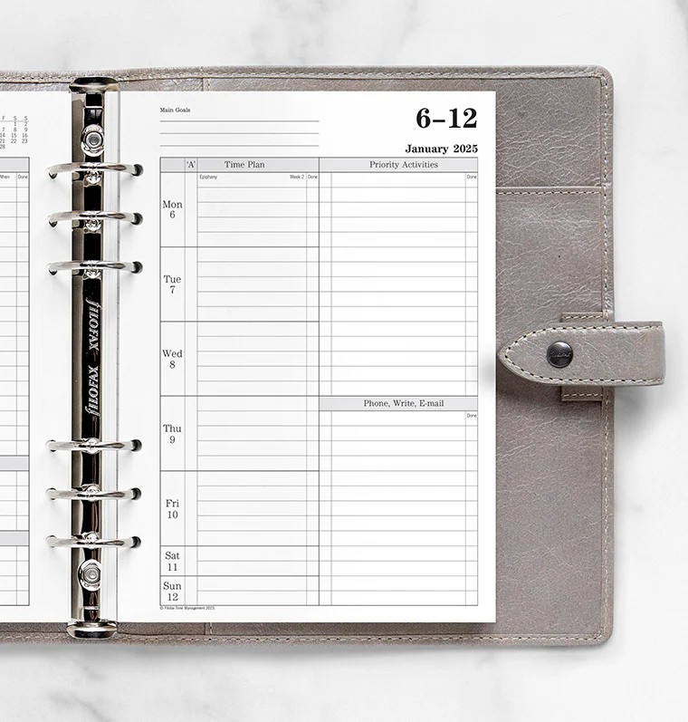 Filofax A5 Boy 2 Sayfada 1 Hafta Zaman Yönetimi Görünüm İngilizce - 2025 (Time Management Week To View Diary)