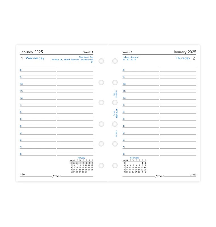 Filofax Cep Boy Her Gün 1 Sayfada Görünüm İngilizce - 2025 (One Day On A Page Diary With Appointments)