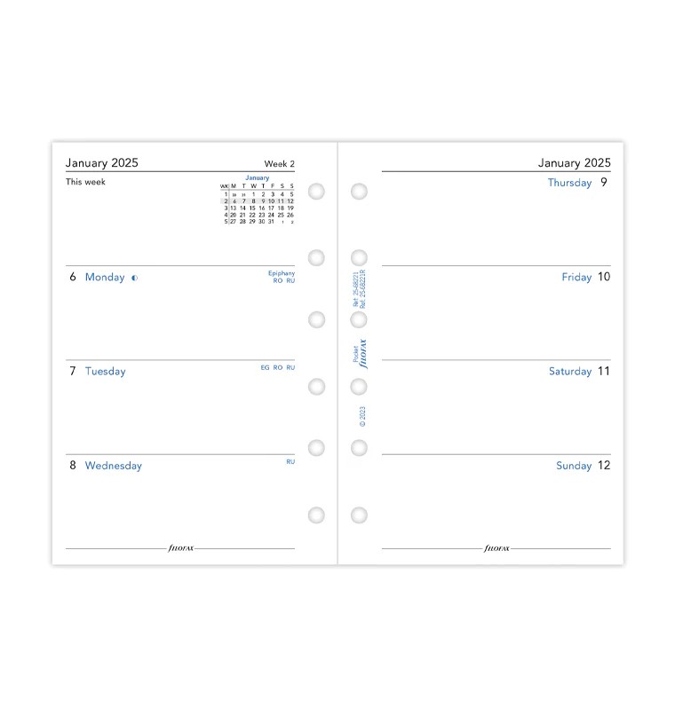 Filofax Cep Boy 2 Sayfada 1 Hafta Görünüm İngilizce - 2025 (Week On Two Pages Diary)