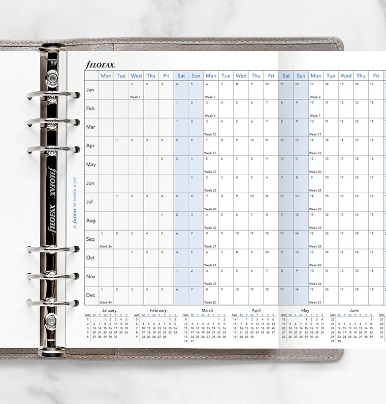 Filofax A5 Boy Yıllık Planlayıcı Dikey Görünüm İngilizce - 2025 (Horizontal Year Planner)