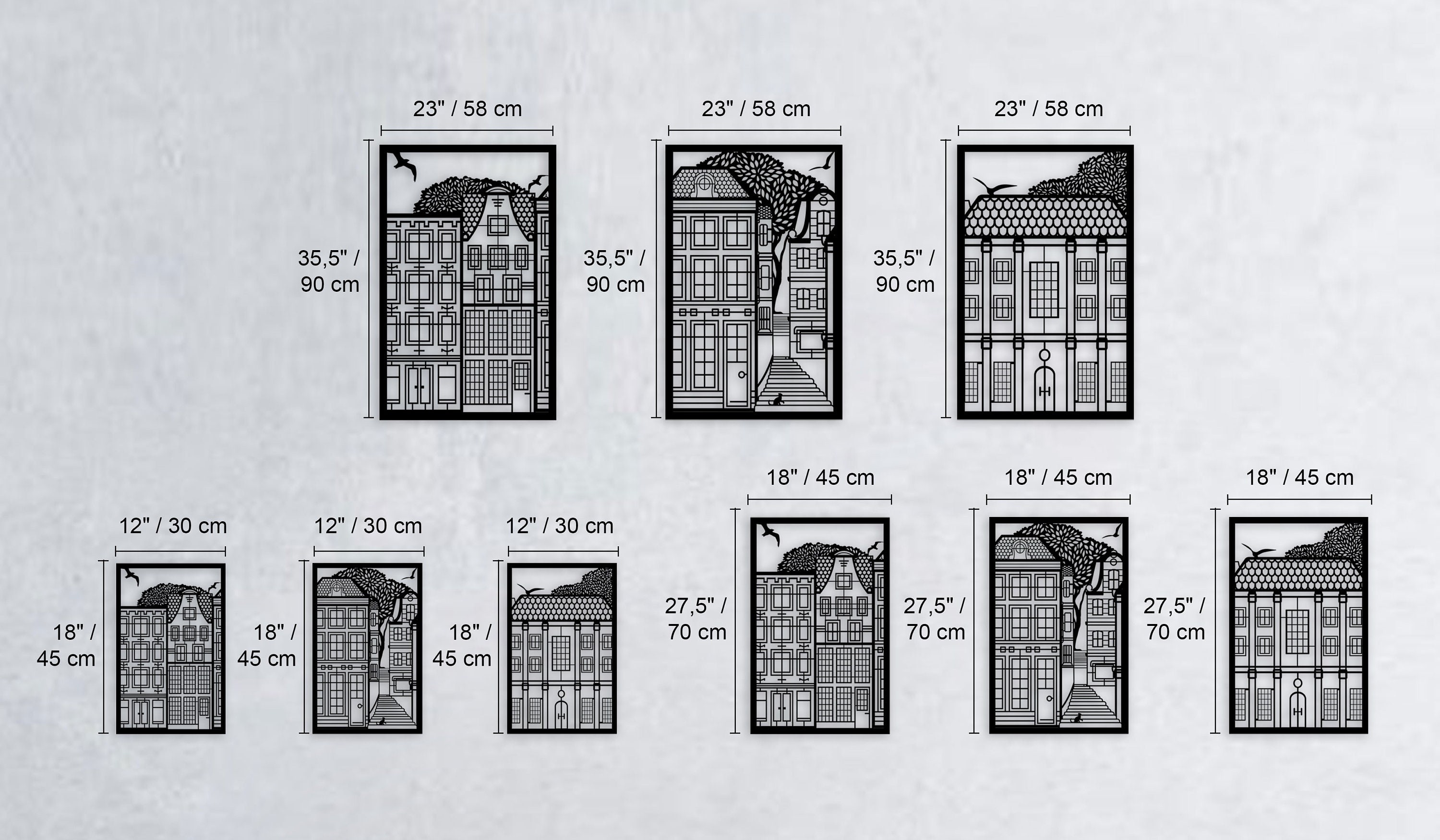 3 Parçalı Şehir (3 Piece City) Metal Duvar Tablosu