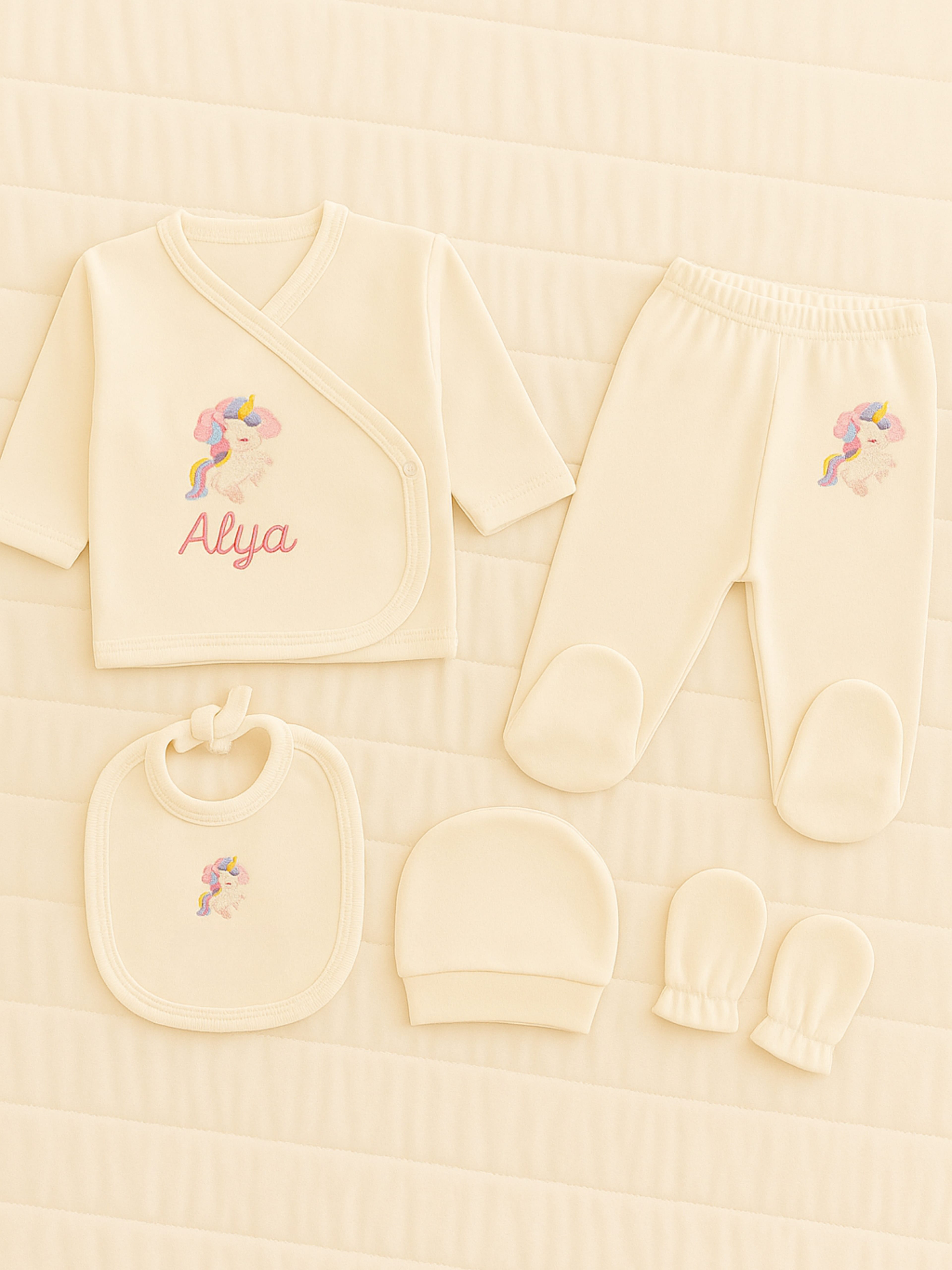 Welcome Baby Set 2 (Name Embroidered Blanket + Handmade Toy + Newborn Set)
