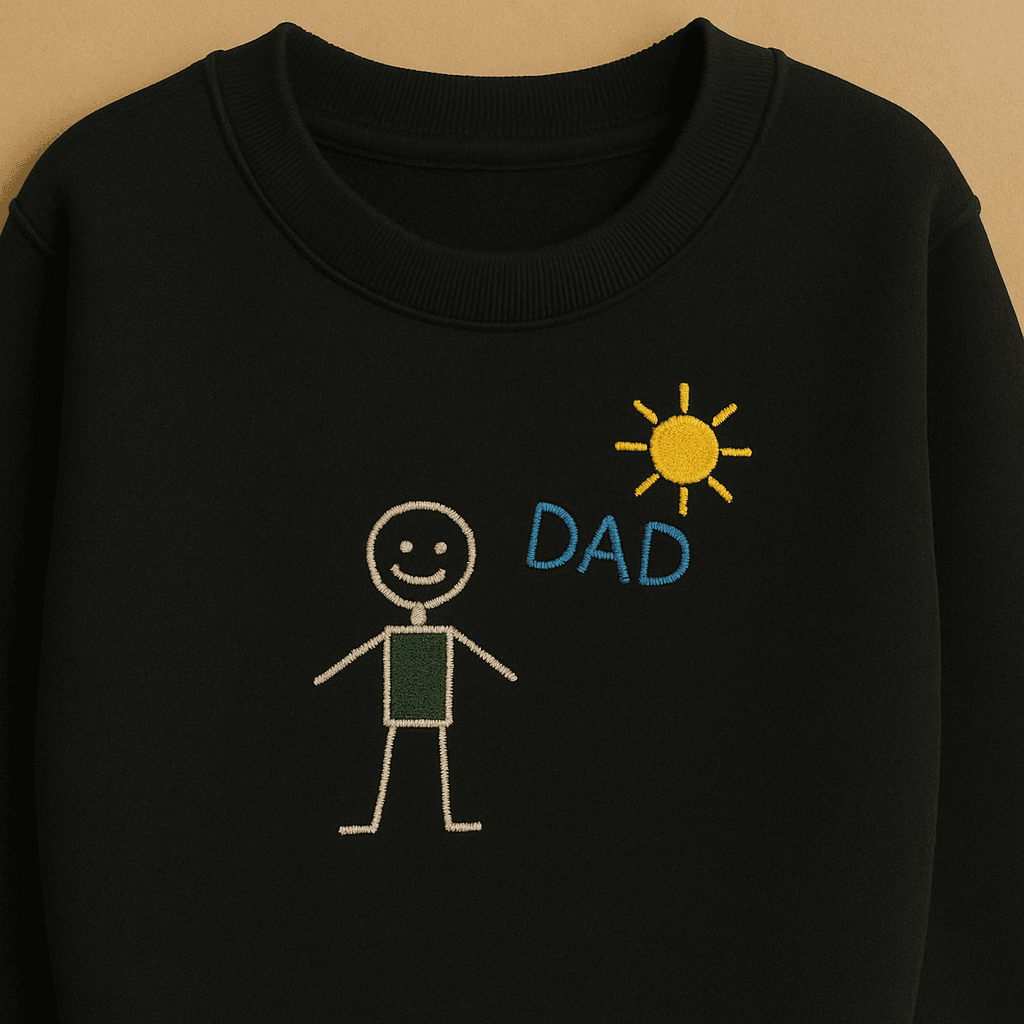 Kişiye Özel Çocuk Çizimi Nakışlı Sweatshirt - Siyah
