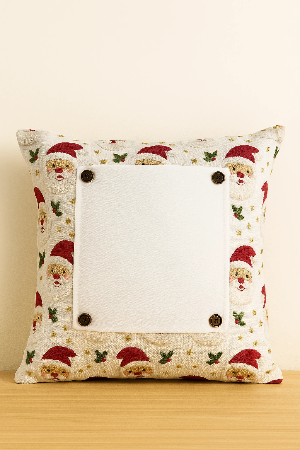 Kişiye Özel Nakışlı Noel Yastık Kılıfı – Çocuk Çizimi veya Yazı ile – Düğmeli Değiştirilebilir Panel - Noel Baba