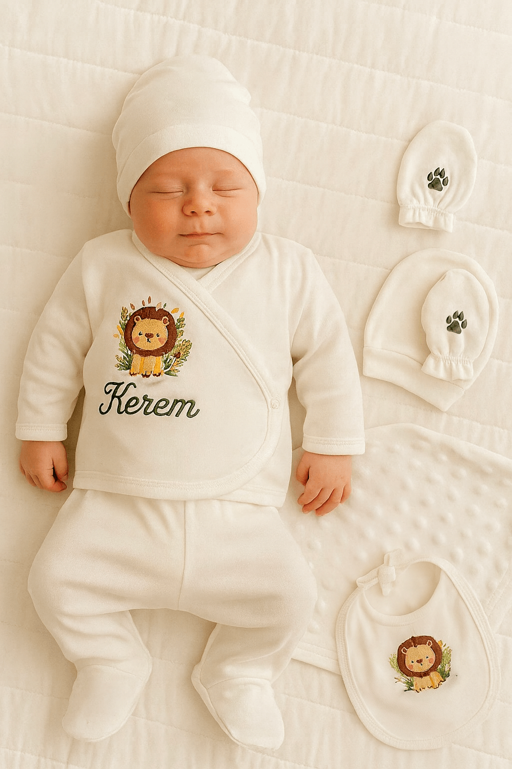 Hoşgeldin Set 2 (İsim Nakışlı Bebek Battaniyesi + El Yapımı Oyuncak + Yenidoğan Set)