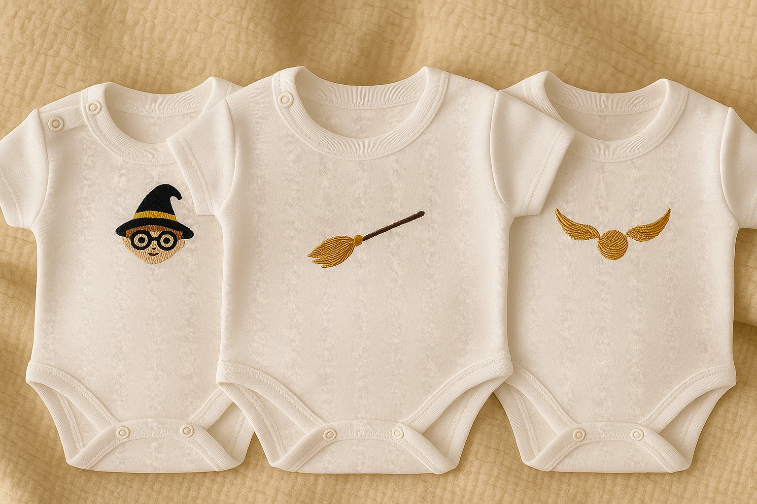 Wizard World Embroidered 3-Piece Baby Bodysuit Set