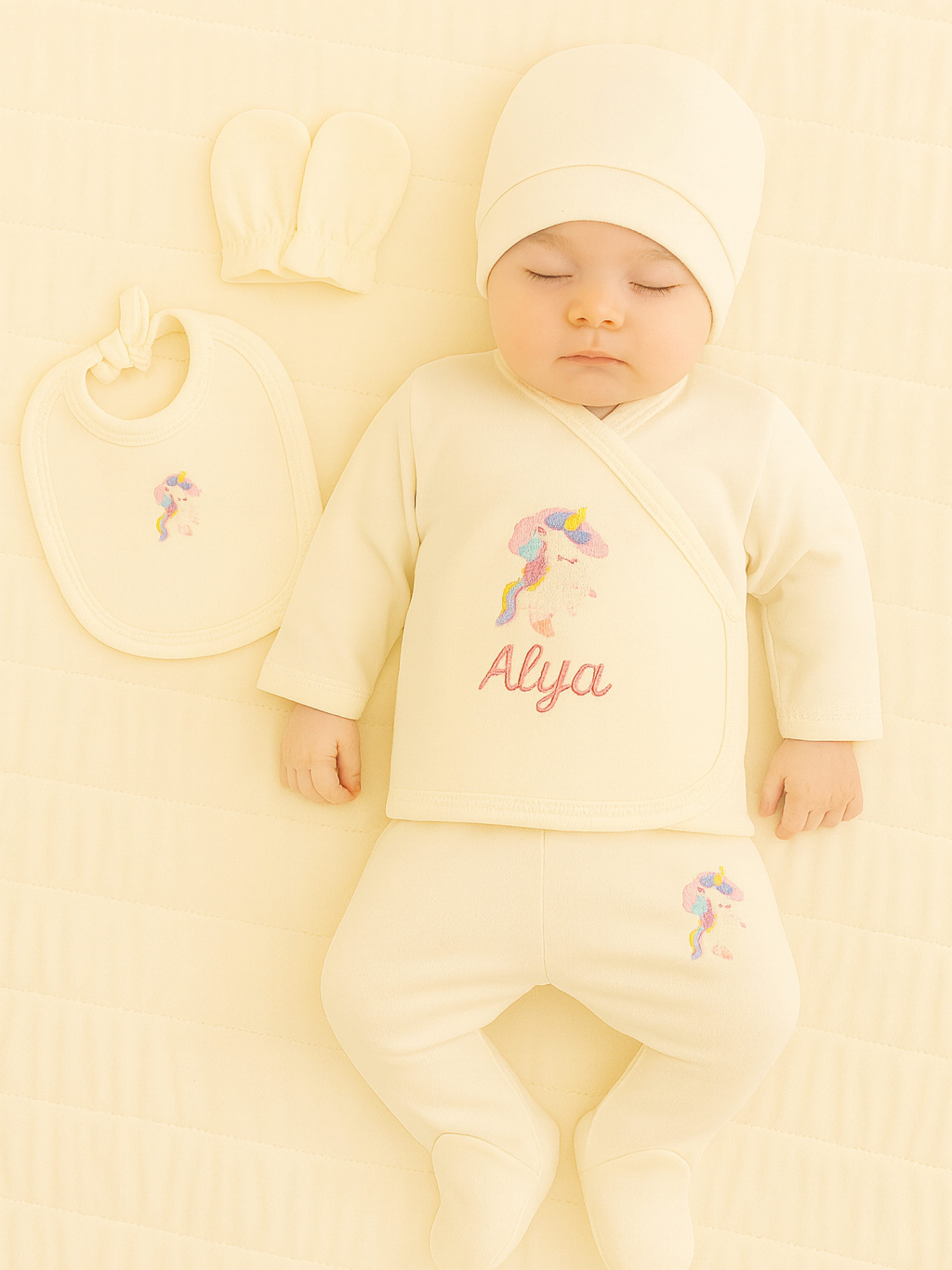İsim Nakışlı Yenidoğan 5 Parça Set - Unicorn