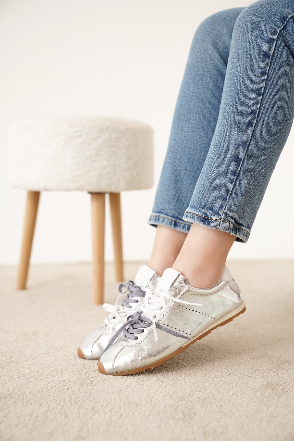 LUXE Hakiki Deri Kadın Spor Ayakkabı - luxe gri