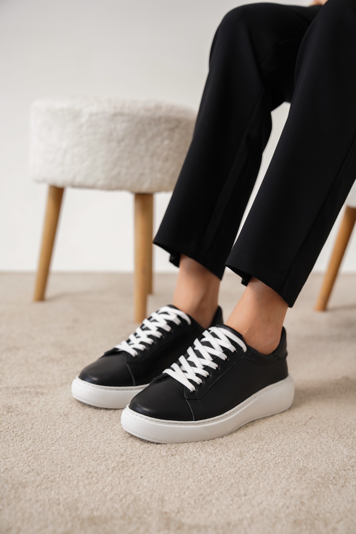 JANNE Hakiki Deri Kalın Taban Kadın Sneaker