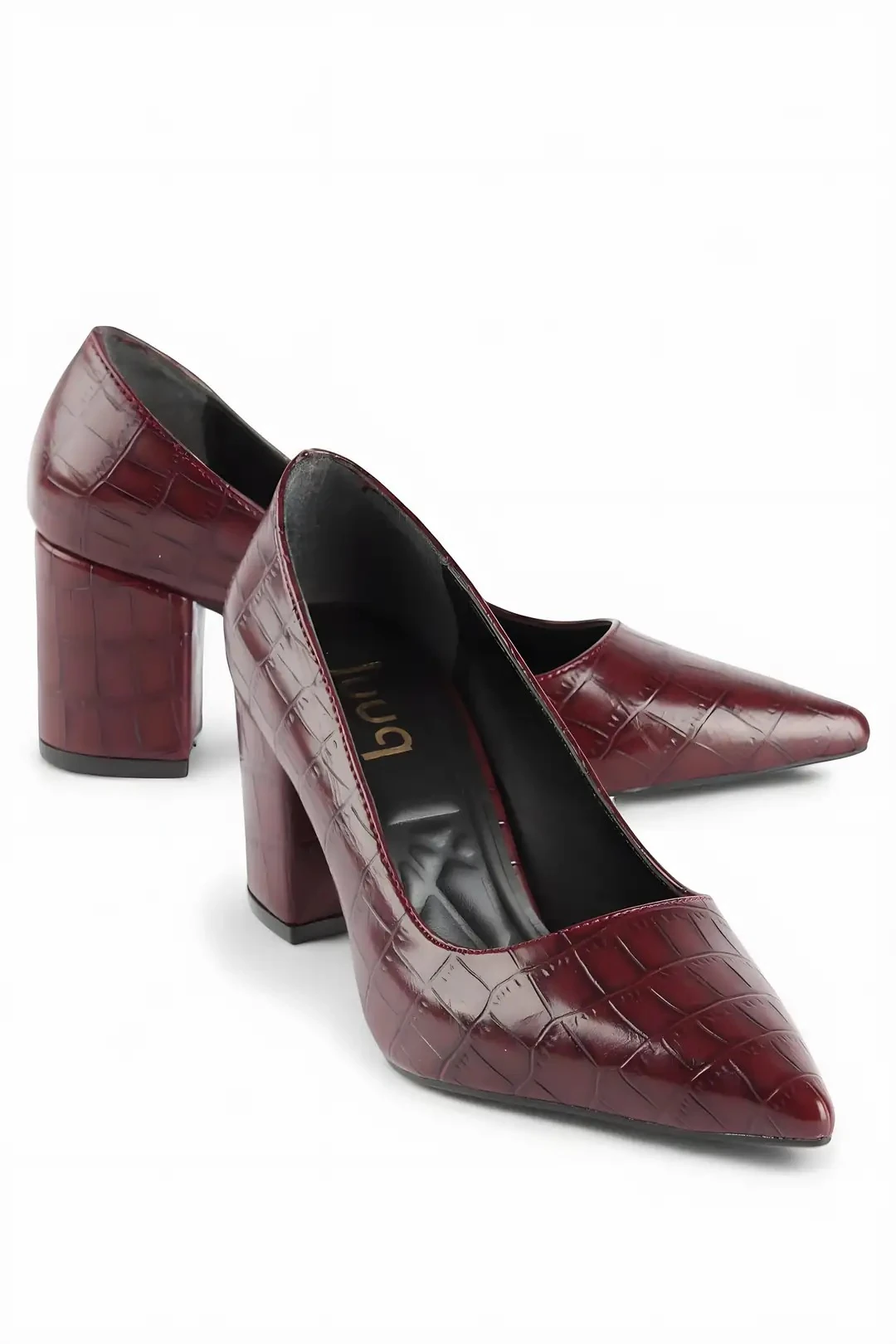 PRESTIGE  - Bordo Kroko Desenli Blok Topuklu Ayakkabı