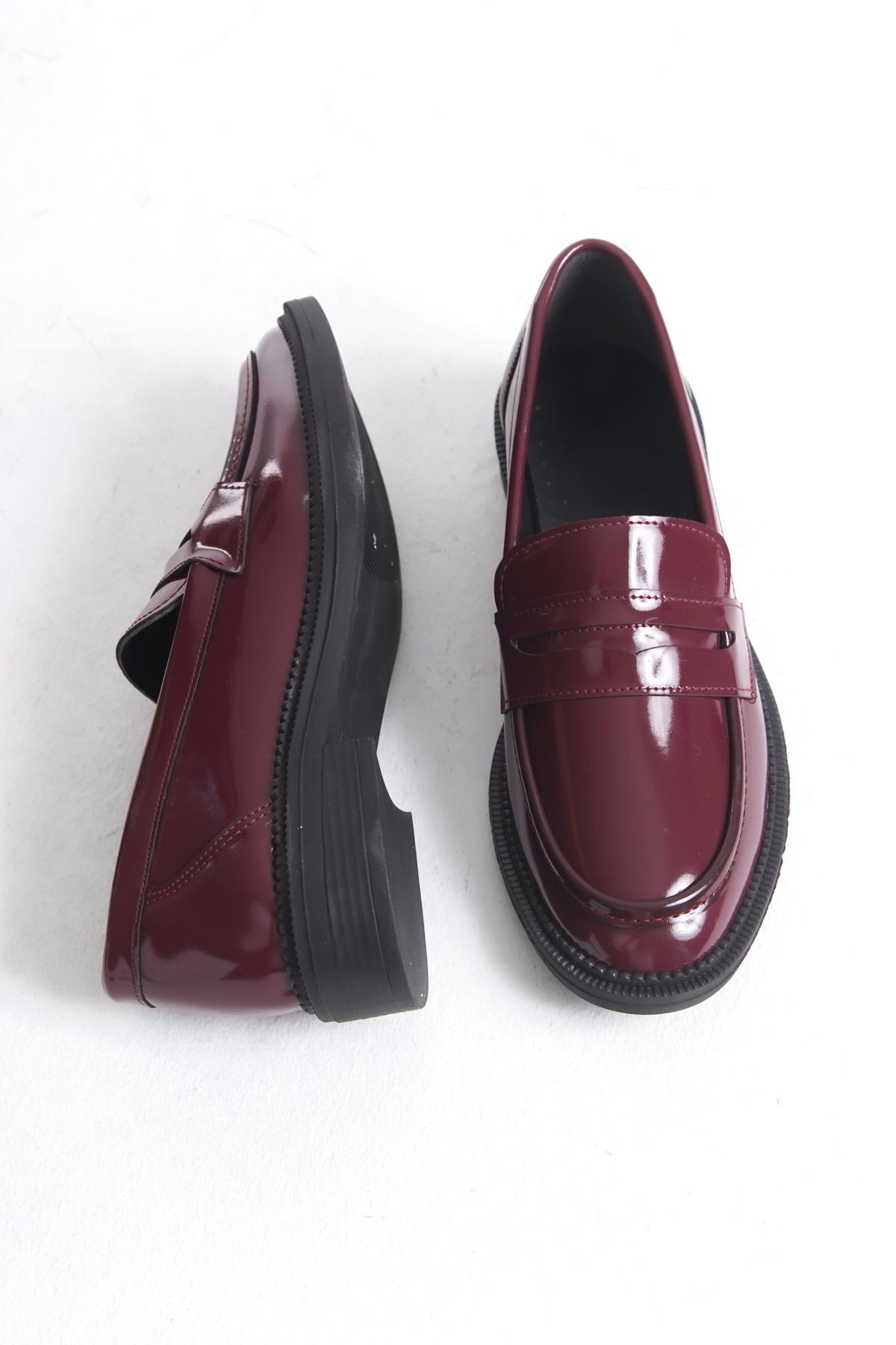 Bordo Şık Tasarım Loafer Ayakkabı