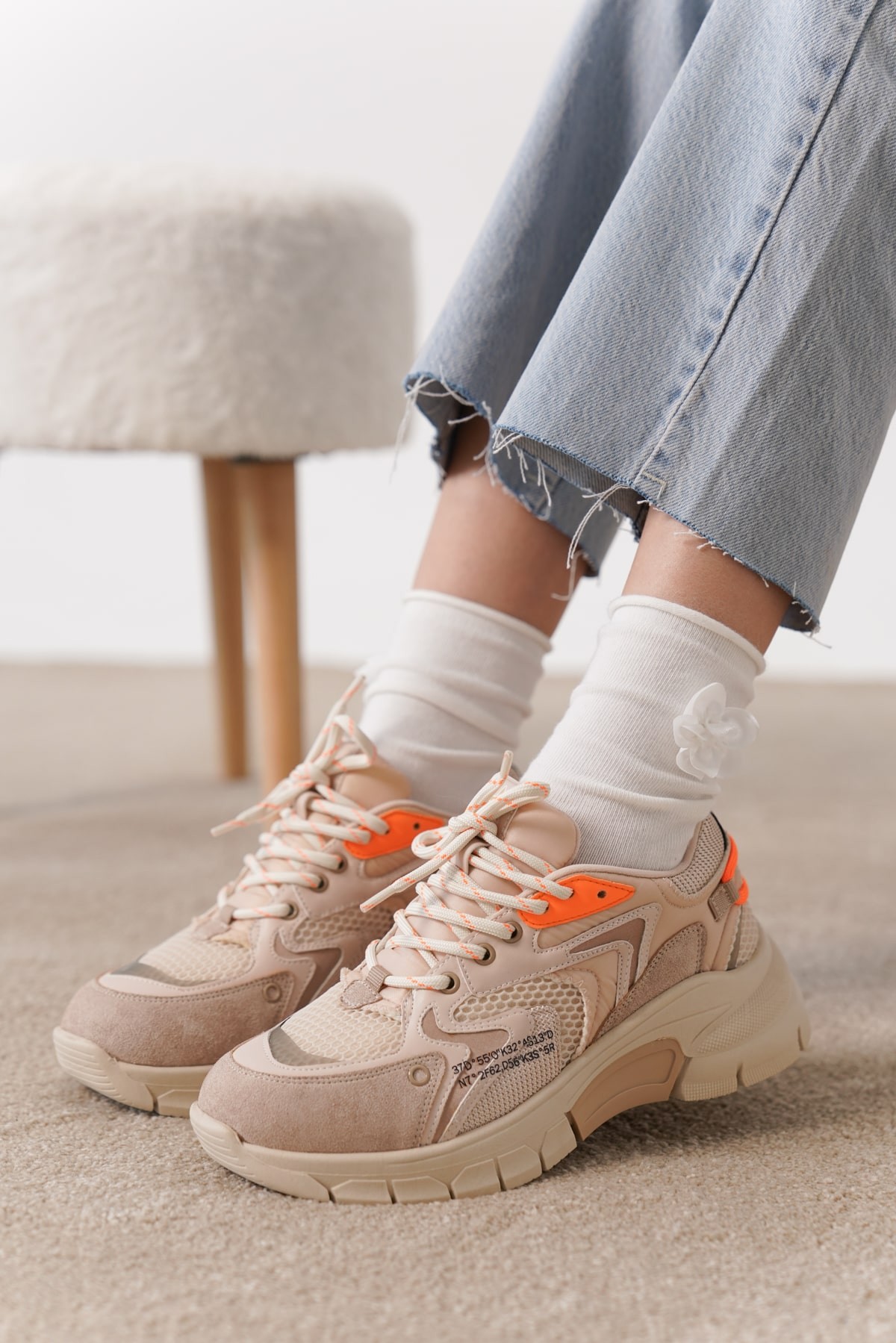 LAKO Fileli Kalın Taban Kadın Spor Sneaker