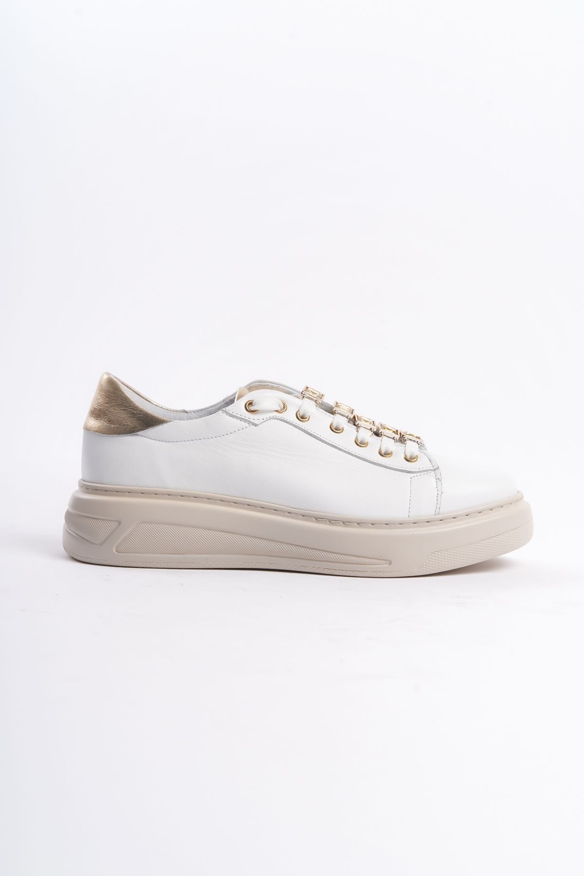 DUCA Hakiki Deri Kadın Spor Sneakers- Taş Toka Detaylı