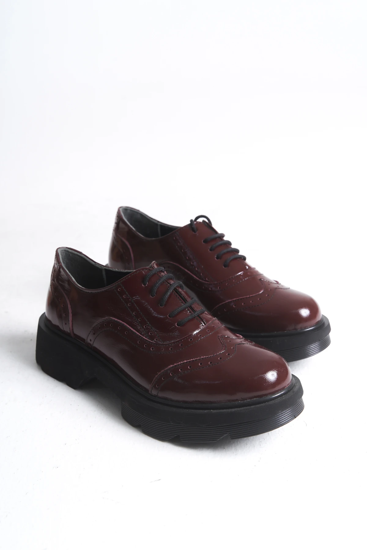 OESTE Hakiki Deri Kalın tabanlı rugan oxford ayakkabı - bordo