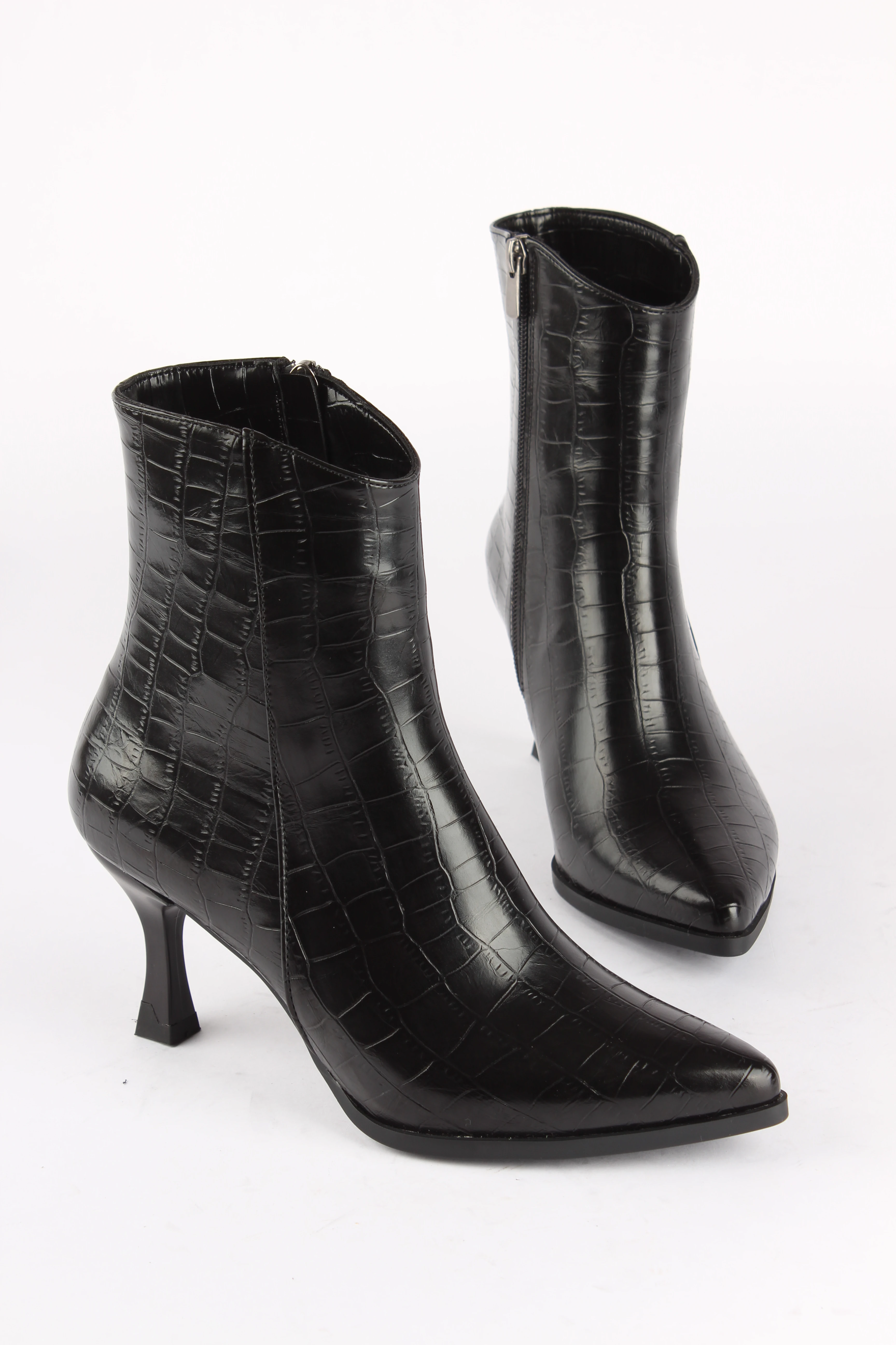 JAMALY Kroko Desenli Kadın Topuklu Bot - jamaly siyah
