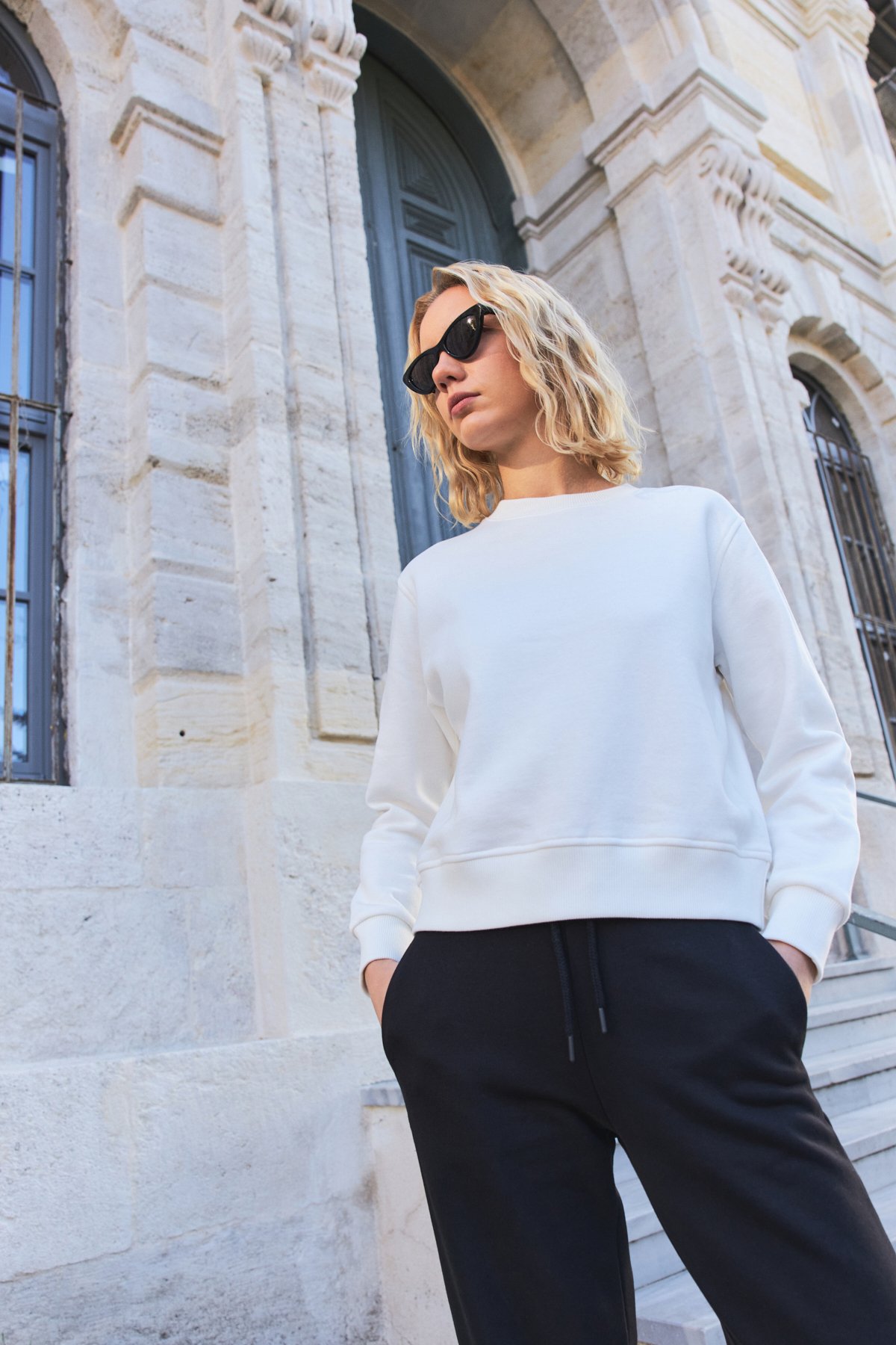 Beyaz polarlı basic sweatshirt