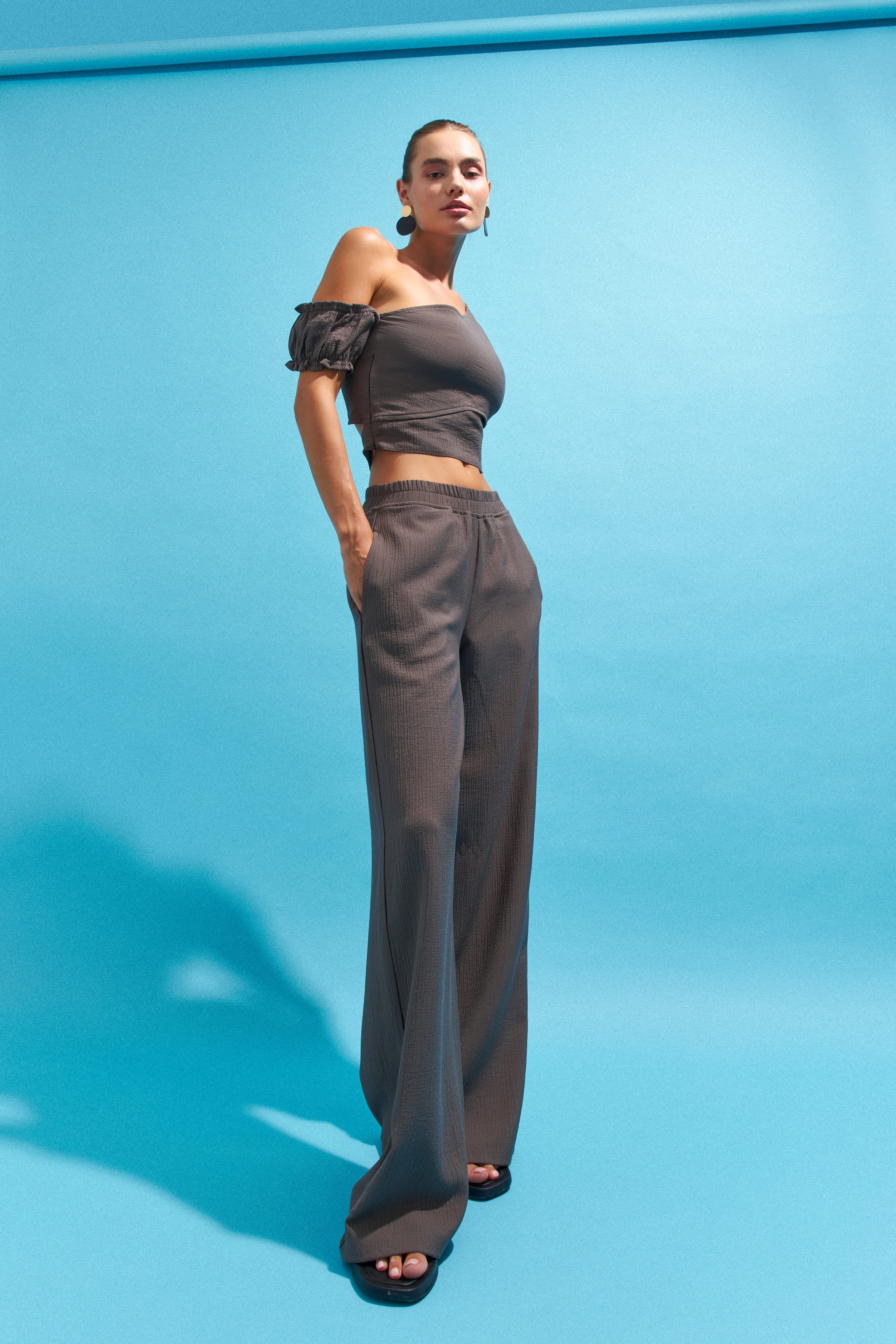 STEFFY- TEXTURED WIDE LEG TROUSERS