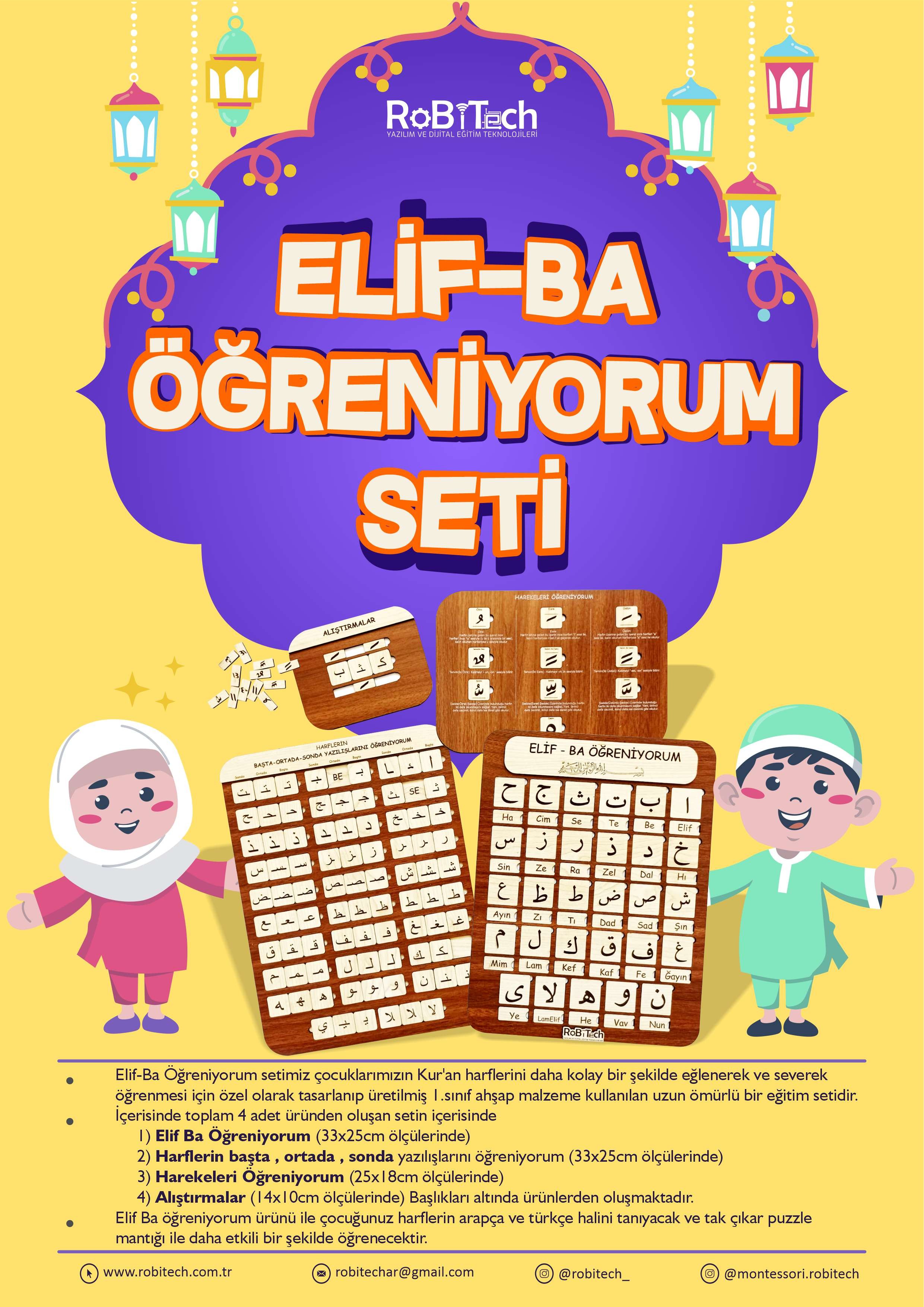 Ahşap Elif-Ba Öğreniyorum Puzzle 4'lü Eğitim Seti