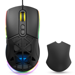 Warp WRP-O12800-B 12800 Dpi Wide RGB Special ABS Texture Reflex Knitted Wired Black Gaming Mouse