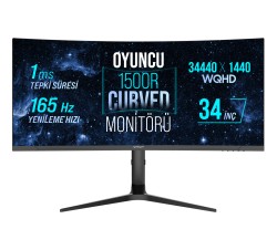 Warp WRP34-165-B 34" 165HZ 1MS RGB Curved (HDMI+DP) Freesync+G-Sync (3440*1440) WQHD Gamer Screen